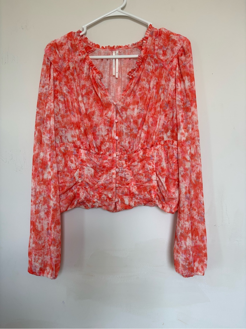Anthropologie Coral and White Tie-Dye Button-Front Crop Top XL